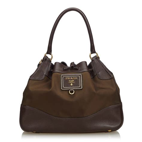 prada brown nylon bag with brown leather trim|brown leather prada handbag.